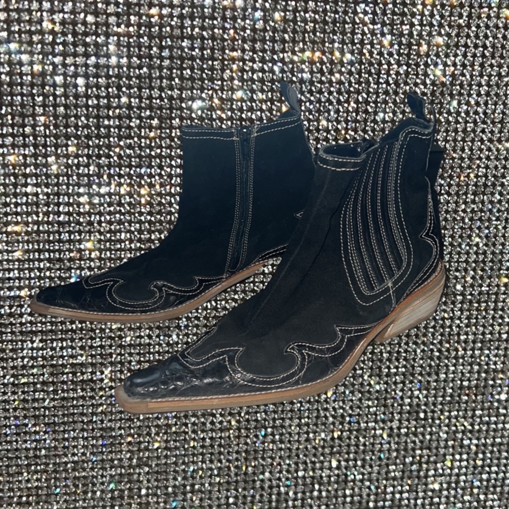 arnold churgin cowboy booties handmade black western design heel leather vintage